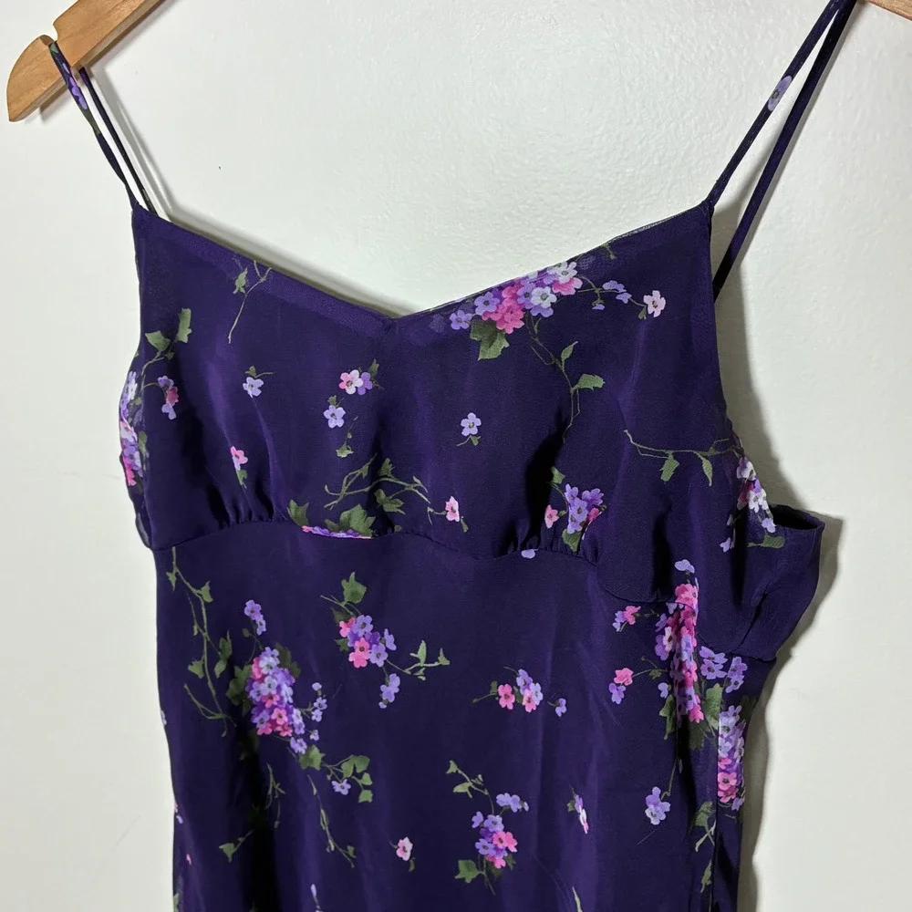 Vintage Y2K Fairy Babydoll Slip Dress Size M Purple Asymmetrical Hem Floral - Picture 10 of 12